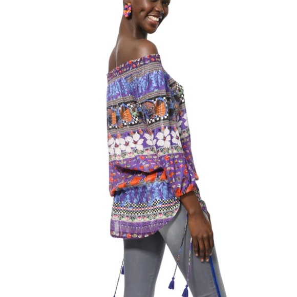 Desigual Andrea Gypsy Off Shoulder Blouse Tunic - Picture 1 of 10